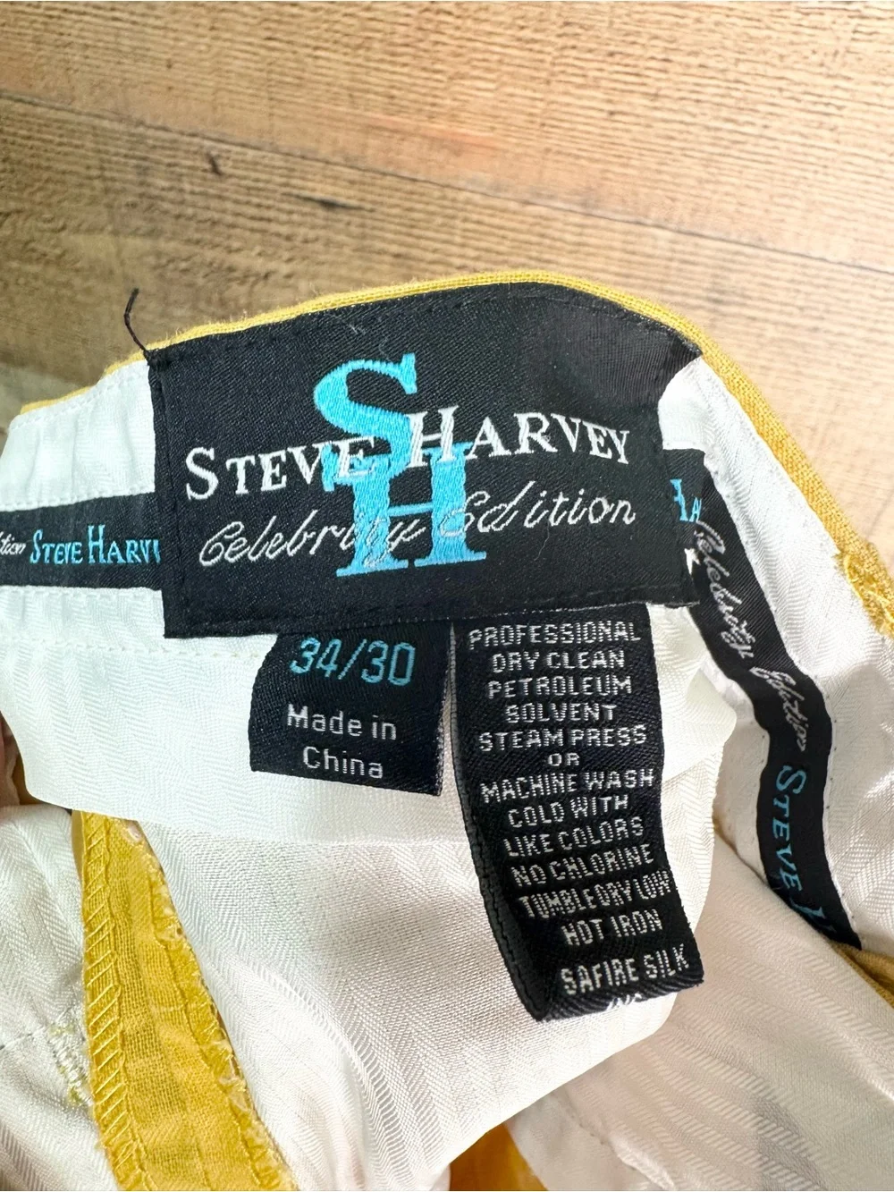 Steve Harvey Mens Safire Silk Pants Mustard Yellow Celebrity Edition